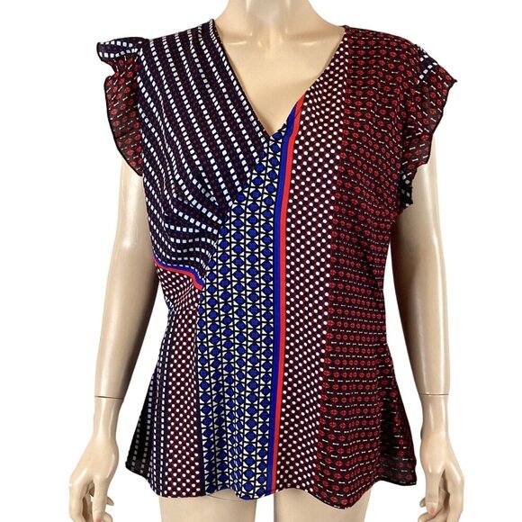 Walter Baker Women's Large Mixed‎ Geometric Print V-Neck Top Blouse - Picture 1 of 7